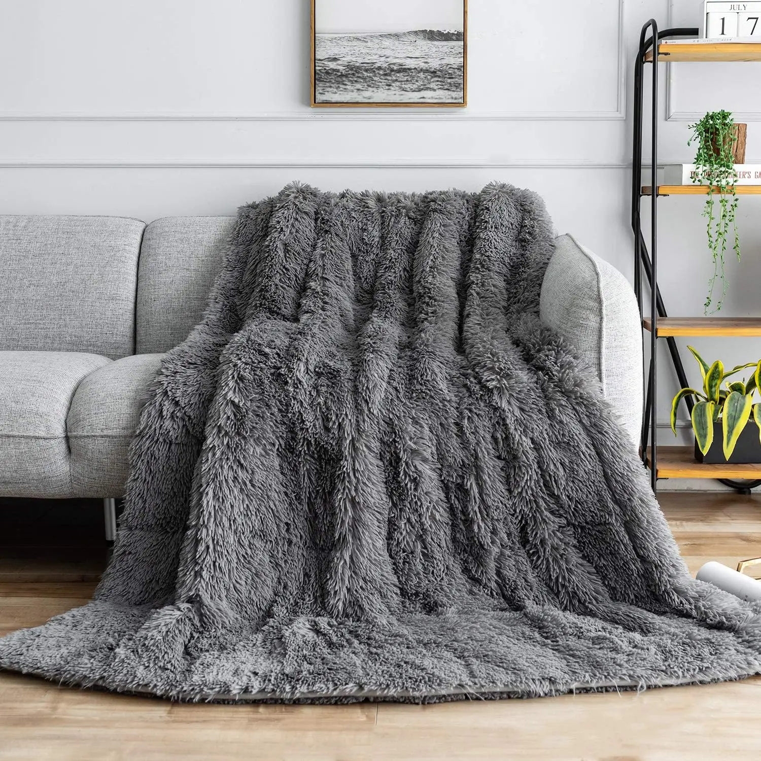 Faux  Weighted Blanket  Size 15 Pounds, 48" x 72" Sherpa Heavy Blanket Throw for Couch Sofa Bed, Super Soft Plush Fleece & Warm Cozy Sherpa Reverse,  for Calming and Relax, Gray