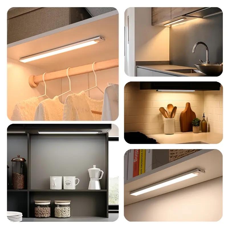4 Pack Rechargeable Under Cabinet Lights, 80 LED Motion Sensor Closet Lights, Magnetic Stick-On Dimmable Night Lights with 3 Color Temps for Kitchen, Pantry, Stairs, Wardrobe, Garage