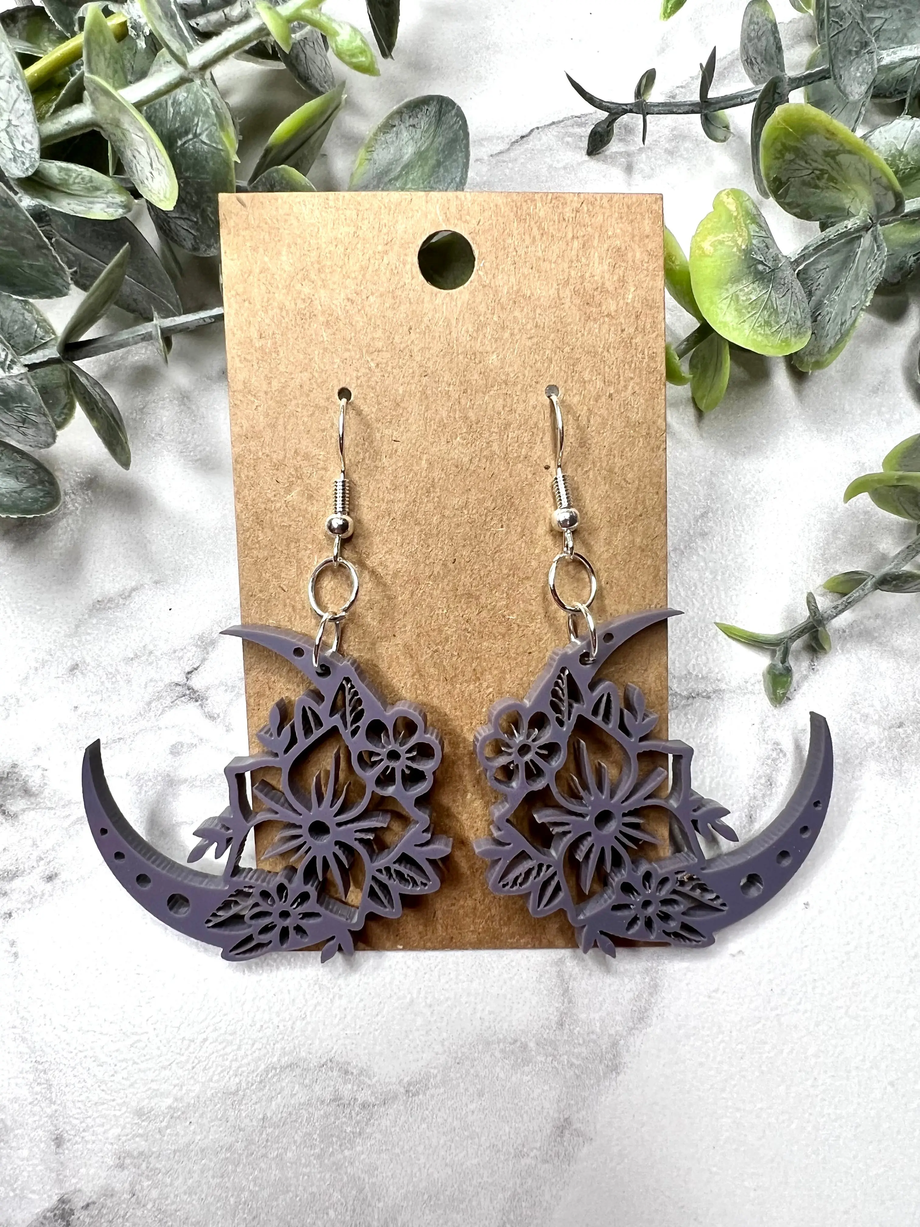 Victorian Lilac Floral Moon Earrings