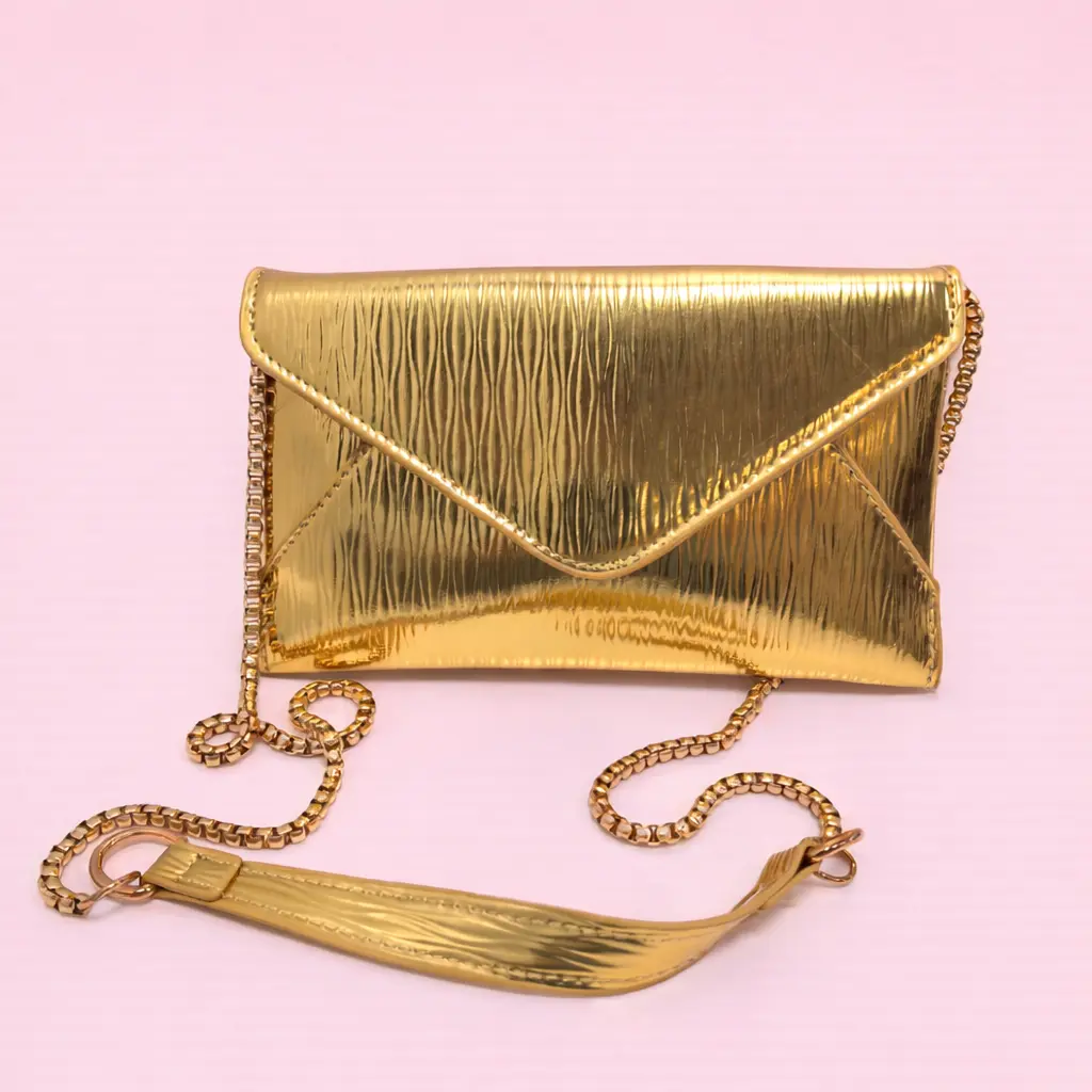 [Summer Picks] Women's Luxe Metallic Envelope Clutch Bag - Elegant Chain Strap, 3 Ways to Wear, Lightweight, Casual, Magnetic Closure, Shiny Textured Evening Purse for Party Wedding, Do Not Wash