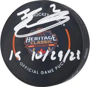 Evan Bouchard Edmonton Oilers Autographed 2023 Heritage Classic Official Game Puck with "1G 10/29/23" Inscription - Fanatics Authentic Certified