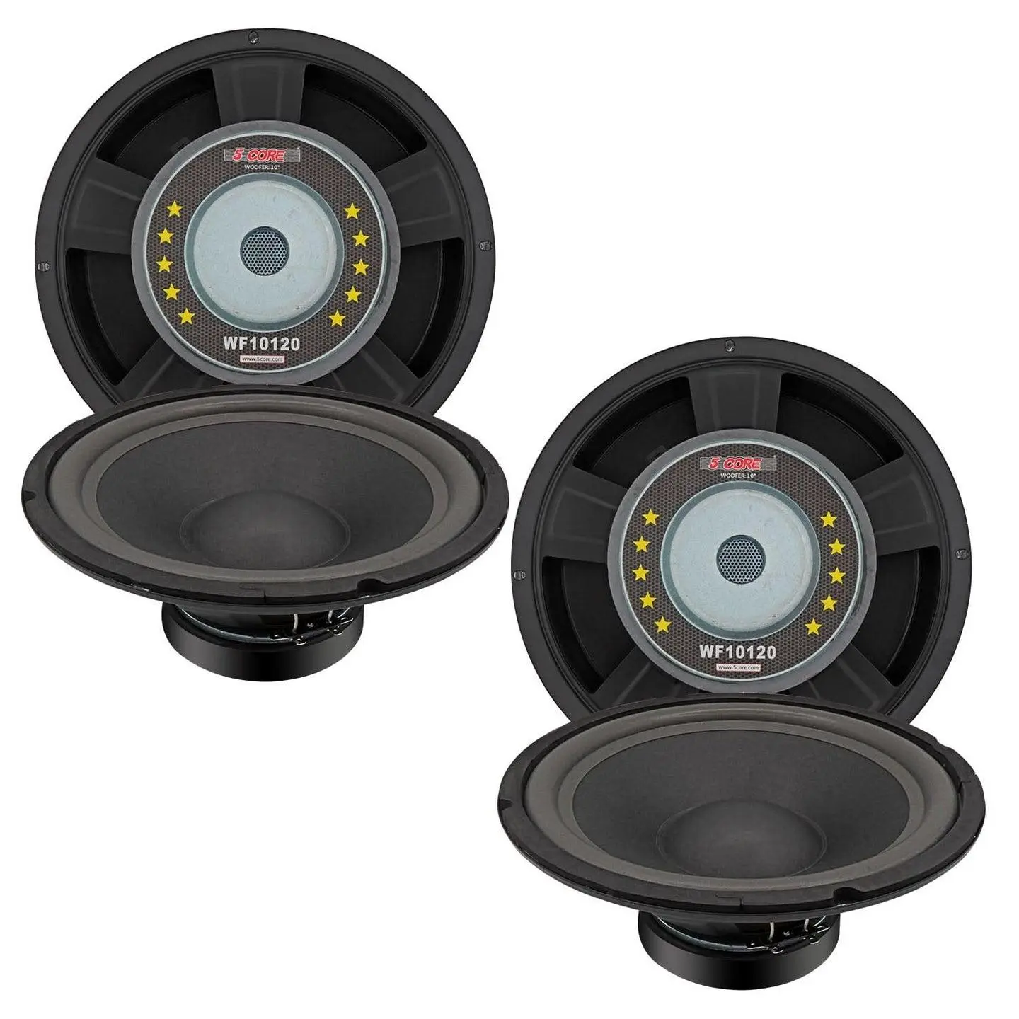 5 Core 10-Inch 4-Ohm Car Subwoofer Pair, 600W Paper Cone Deep Bass Replacement Speakers with Steel Frame, Car Audio Installation & Amplifier Compatibility, Powerful Sound Upgrade Support