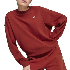 PUMA Womens Downtown Re:Collection Oversized Crew Neck Sweatshirt Casual - Red