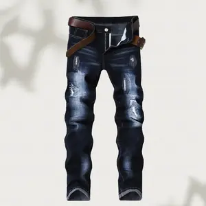 One-piece men's jeans, men's street jeans, men's jeans stretch ripped embroidered denim pants slim fit dark blue distressed men's pants, suitable for all seasons jeans Men's Ripped Zipper Skinny Jeans pocket denim jean Men's Regular Fit Ripped Jeans flex