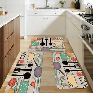 Non-Slip Flannel Kitchen Mat, Machine Washable Polyester with PVC Backing, Rectangle Design for a Safe and Clean Home Perfect Mother's Day Gift