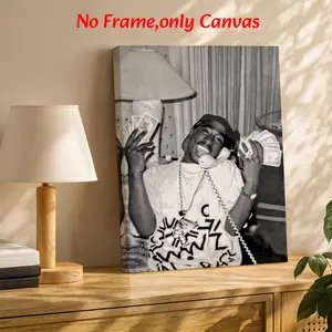 Vintage Wall Art, Vintage Design, Tupac Shakur Retro Hip Hop Poster, 90s Rap Music Icon Printing, Black White Monochrome Canvas Decoration, Living Room & Office Aesthetic, Perfect Gift For Hip Hop Fans, Framed.