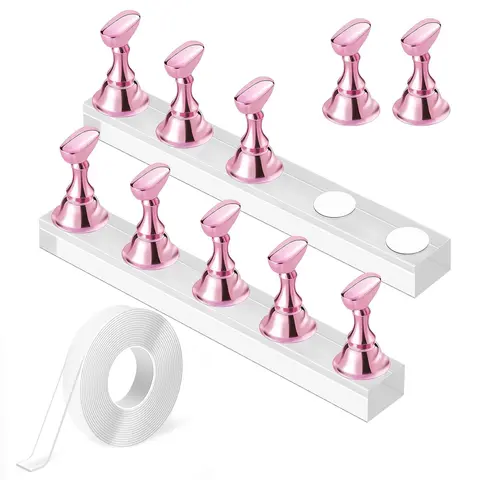 2 Boxes Nail Display Stand in Rose Manicure Pink with 3m Transparent Double-Sided Tape | Nail Practice Holder Base with Diamond Stand & Sticky Clay for Nail Art Display and Practice, Nail Art Set, Nail Practice Accessories, Diy Manicure Supplies