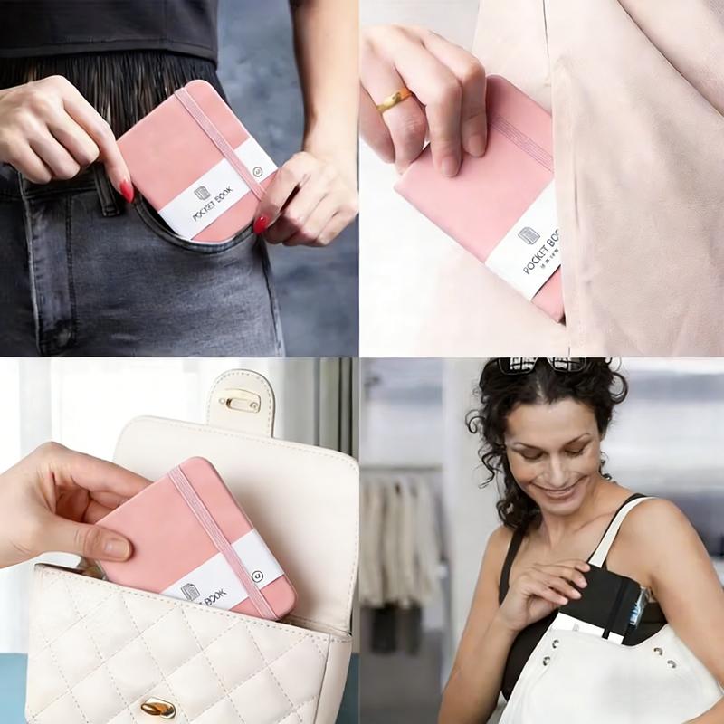 2PCS  Portable A7 Pocket Notebook, 200 Pages Small Pocket Journal, Faux Leather Mini Notebook with Elastic Closure, Pen Holder, Bookmark, for Travel, Office, School, Notes, Journaling & Everyday Use