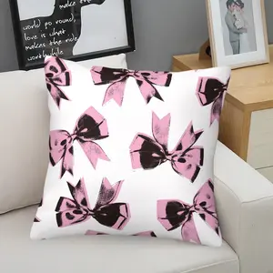 Coquette Pink Bow Throw Pillow with Insert, Soft Plush Cushion for Bedroom, Sofa, Couch, Office Chair, Cute Pastel Decor Pillow for Teen Girls Room