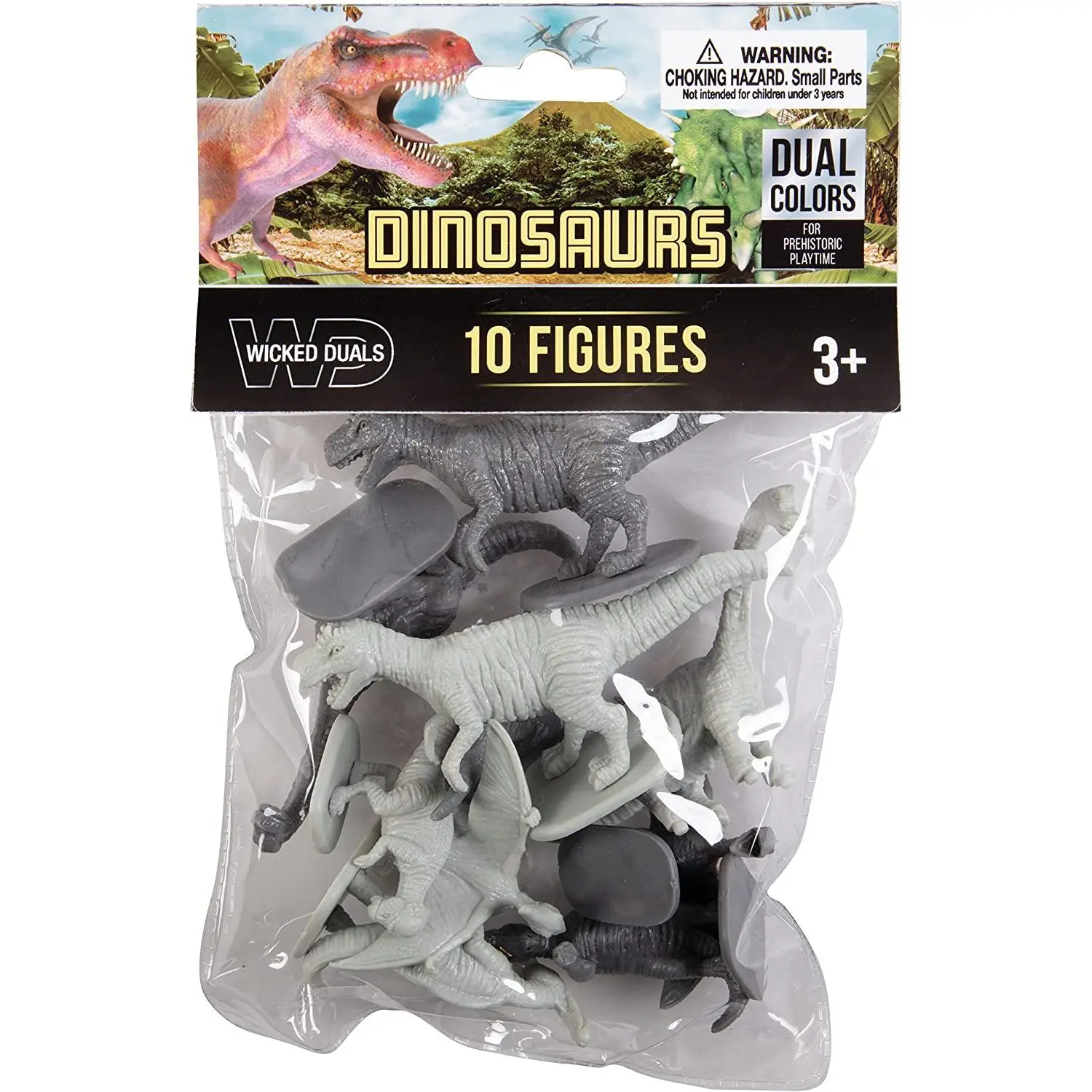 Wicked Duals Dinosaur Action Figures - 10 Different Dinosaurs - Perfect for DIY Paintable Dioramas, Party Favors, Decorations, Boys, Girls, and Kid Gifts, Imagination Play