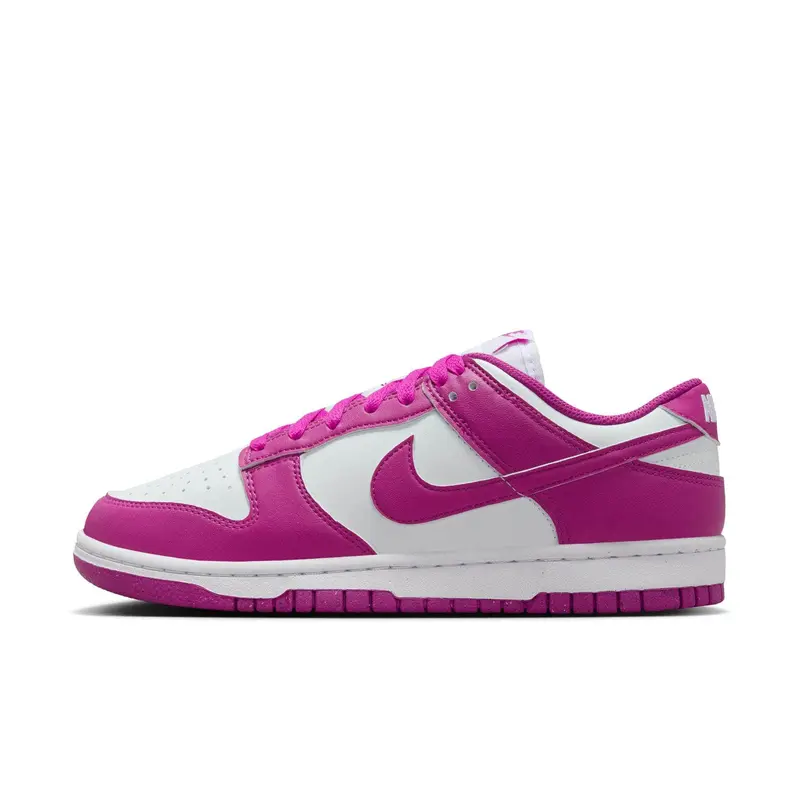 NIKE Women's Dunk Low Next Nature Basketball Shoes - Crisp Leather & Synthetic Hot Fuchsia Low-Cut Athletic Trainers, Vintage Street Wear, Comfortable Sports Footwear, Durable Rubber Sole (DD1873-110)