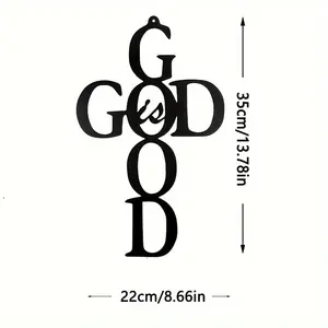 Black Metal "God Is Good" Cross Wall Art - 1pc Inspirational Religious Wall Hanging Decoration for Home, Office