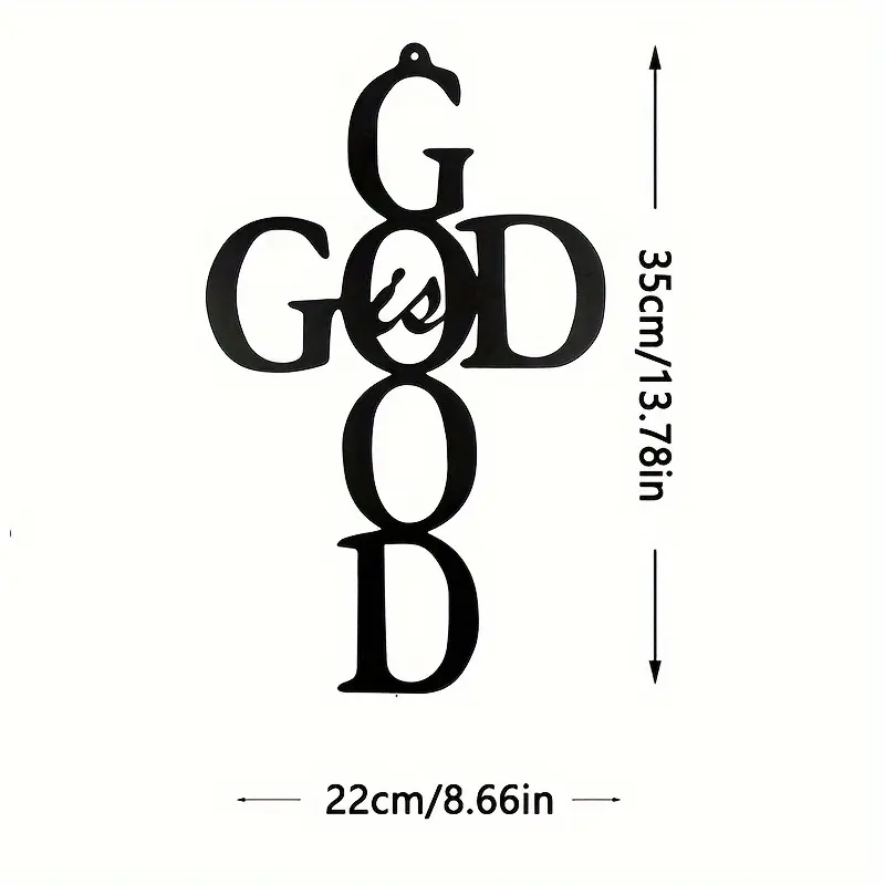 Black Metal "God Is Good" Cross Wall Art - 1pc Inspirational Religious Wall Hanging Decoration for Home, Office