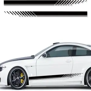 2 PCS Universal Sports Racing Stripe Truck Auto Body Side Door Vinyl Decals - Black