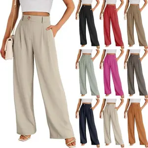 2025 Spring New High-waisted Wide-Leg Pants2025 Spring New High-waisted Wide-Leg Pantswith Pockets Business Pants Women's High Waist Business Casual Trousers