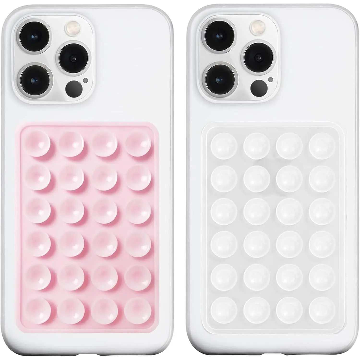2 Pack  Suction Phone Case Mount, Silicon Adhesive Phone Grip for Smartphones, Hands-Free Mirror Shower Phone Holder for Selfies,  Videos (LightPink&Translucent)