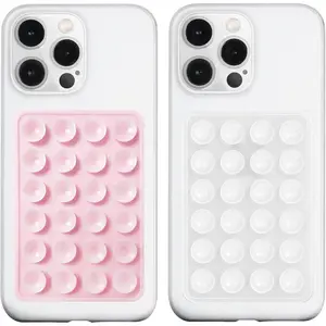 2 Pack  Suction Phone Case Mount, Silicon Adhesive Phone Grip for Smartphones, Hands-Free Mirror Shower Phone Holder for Selfies,  Videos (LightPink&Translucent)