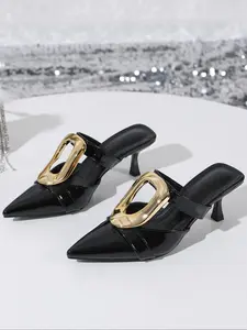 Women's Elegant Pointed Toe High Heel Sandals, Sexy PU Leather Low Top Shoes, Casual Summer Footwear Zgx2025016, Enhance Height & Leg Look