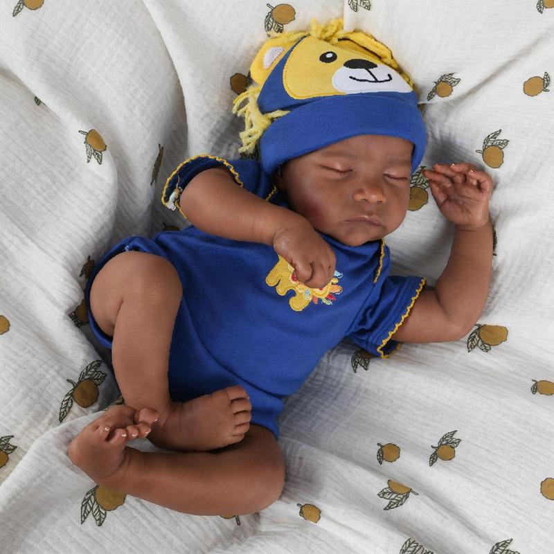 [WOOROY] Reborn Baby Doll - Birthday & Christmas Gift, 18 In African American Skin Doll, Black and Brown Skin, Soft Cloth Body & Hand-painted Hair, Gifts for Kids 3+