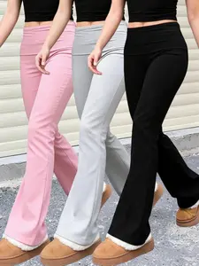 Three-Piece Layered Waist Flare Yoga Pants, Vintage Casual Style, Elastic Comfort Fabric, Women's Daily Wear, Flared Yoga Bottoms, Fitness Yoga Pants