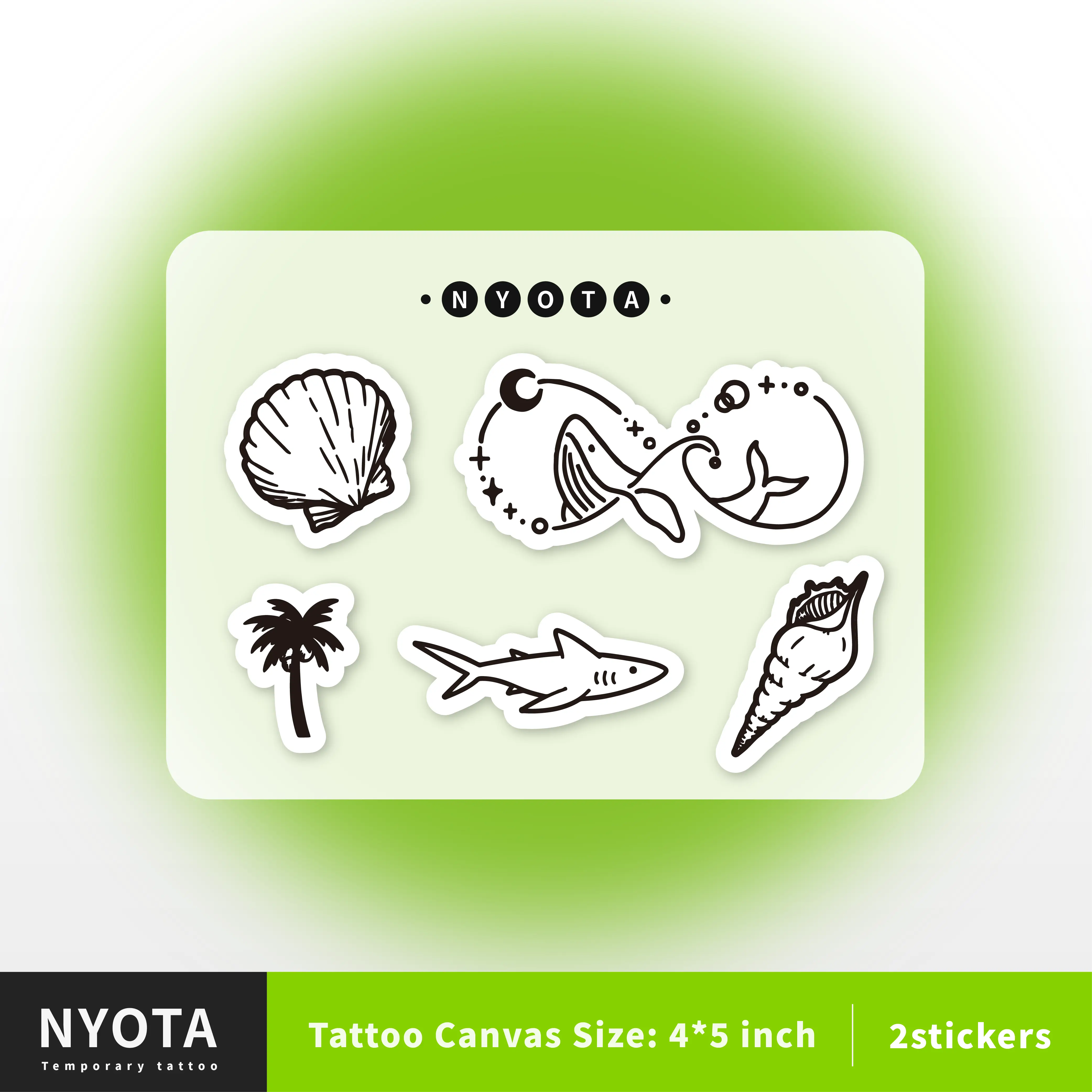 NYOTA Waterless Instant Tattoo Sticker - Summer breeze 3.5x5 Inch Temporary Tattoos - 10 Stickers Included