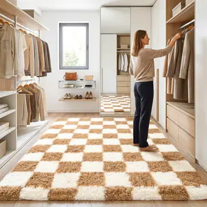Colla Soft Fluffy Area Rug For Living Room Bedroom, Checkered Plush Shag Non-Slip Rugs, Fuzzy Shaggy Accent Carpets For BedRooms, Modern Apartment Dorm Indoor Furry Decor
