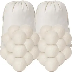 60 Pcs Wool Dryer Balls Set Reusable Laundry Wool Balls with Muslin Bags Softener Anti Wrinkle Anti Static Saving Energy and Time