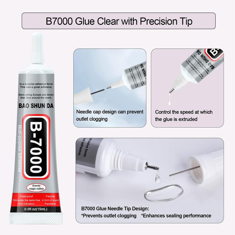10pcs B-7000 Multi-Purpose Glue 15ML, Super Glue special glue for jewelry setting. Bonds crafts and is suitable for nail art bonding, fabric, jewelry making, wood, glass repair, etc.