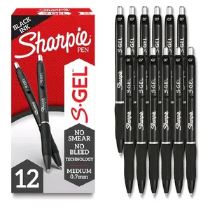 Sharpie S-Gel Gel Pens, Black Barrel, Medium Point (0.7mm), Black Gel Ink Pens, 12 Count - Home, Office, School, Journaling, Writing, Note-Taking, Teacher Supplies