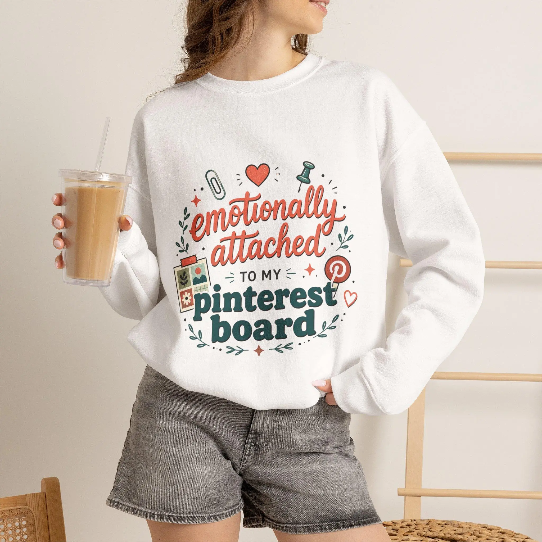 Men's "Emotionally Attached to My Pinterest Board" Fashion Sweatshirt - Dream, Minimalist, Ribbed, Cozy Aesthetic Crewneck for Everyday Wear
