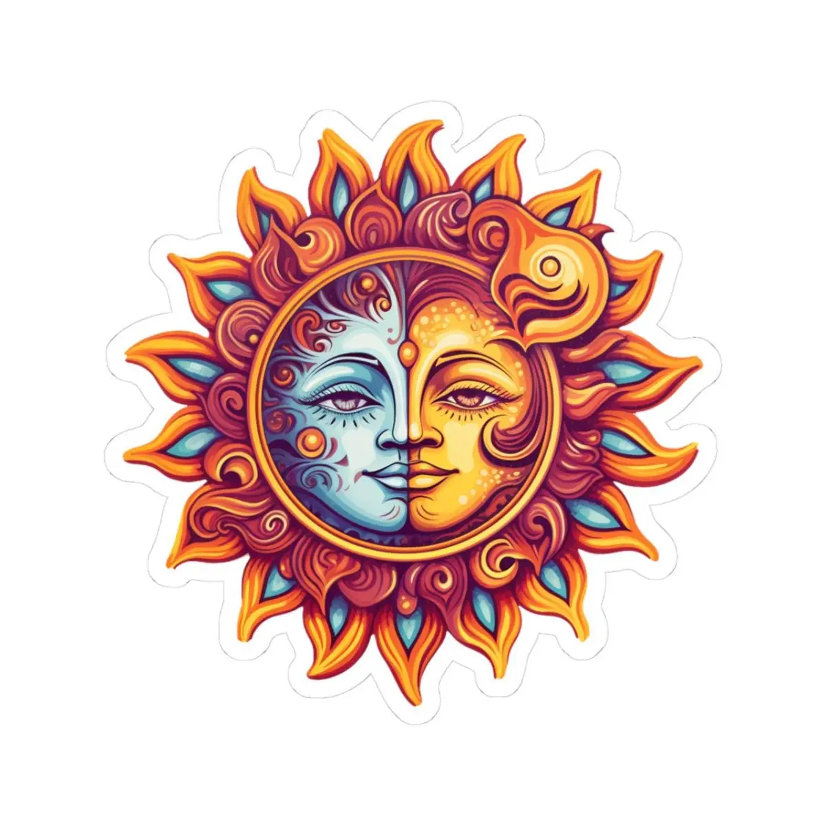 ColorFlow | Sun and Moon Face Vinyl Sticker | Waterproof Celestial Art Decal for Laptops Water Bottles Journals Decor