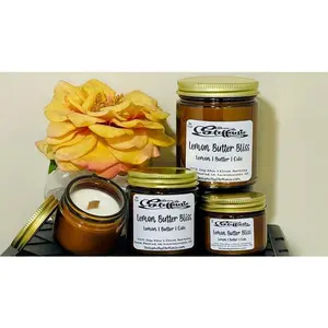 Lemon Butter Bliss Crackling Wooden Wick Candle (Amber Glass Jar)