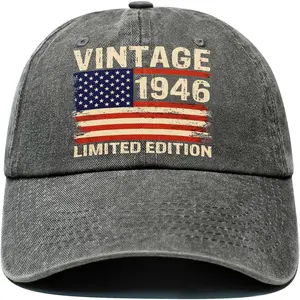 Vintage Cotton Casual Print Unisex 80th Birthday Baseball Cap for Men (1946 Birth Year) - Adjustable Gift for Dad, Grandpa