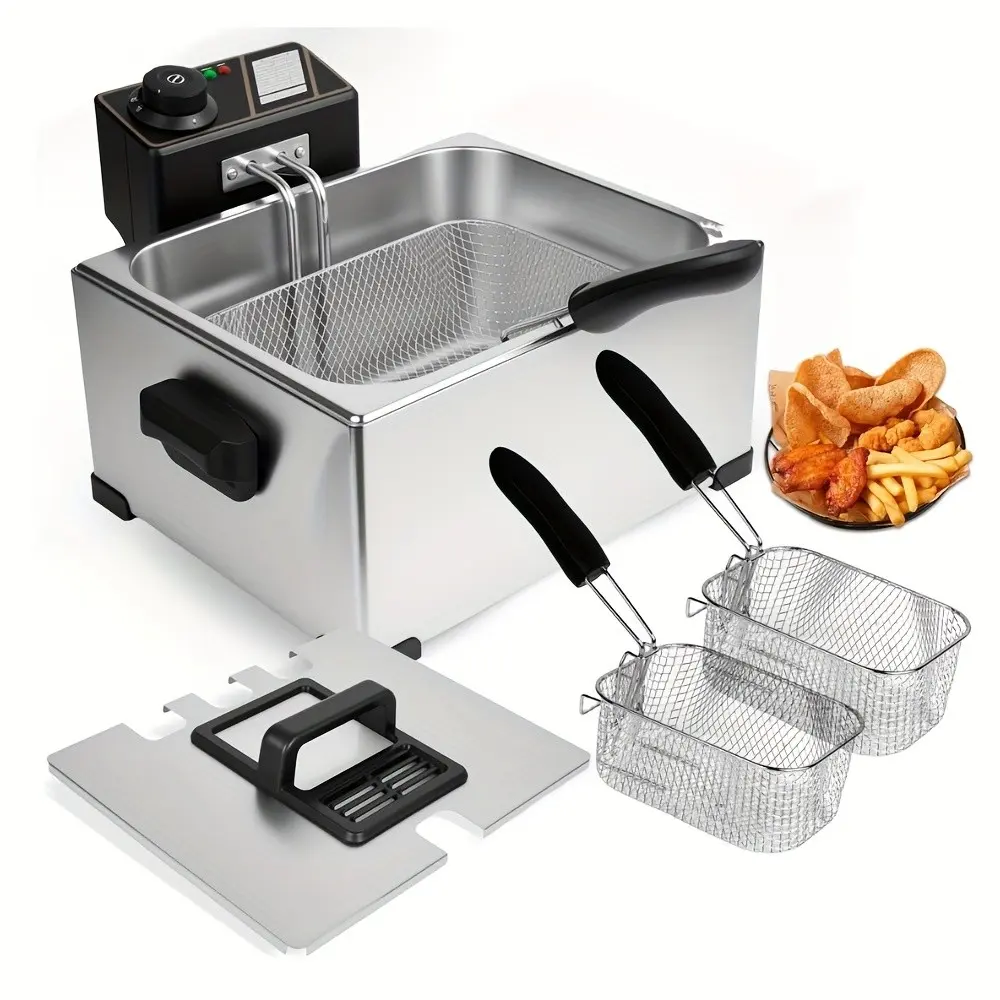Electric Deep Fryer With 3 Baskets, 1700W Stainless Steel Oil Fryer, 4.75QT Countertop Fryer With Adjustable Temperature, Viewing Window, Odor Filter & Removable Oil Container