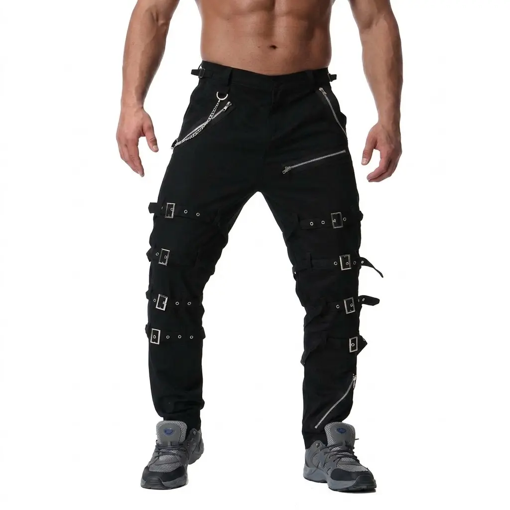 Men's Techwear Cargo Pants, Gothic Punk Hiking Pants Y2K Cotton Hip Hop Parachute Pants with Multiple Pockets Techwear Gothic Streetwear for Hiking, Riding