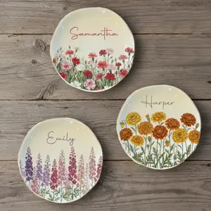 Personalized Watercolor Birth Month Flower Ring Trinket Dish, Birthday Jewelry Dish, Wedding Bridesmaid Gift, Mothers day gift