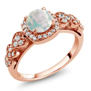 18K Rose Gold Plated Silver Gemstone Birthstone Engagement Ring For Women | 6MM Round Cut | Wedding Anniversary Promise Ring | Available In Size 5, 6, 7, 8, 9