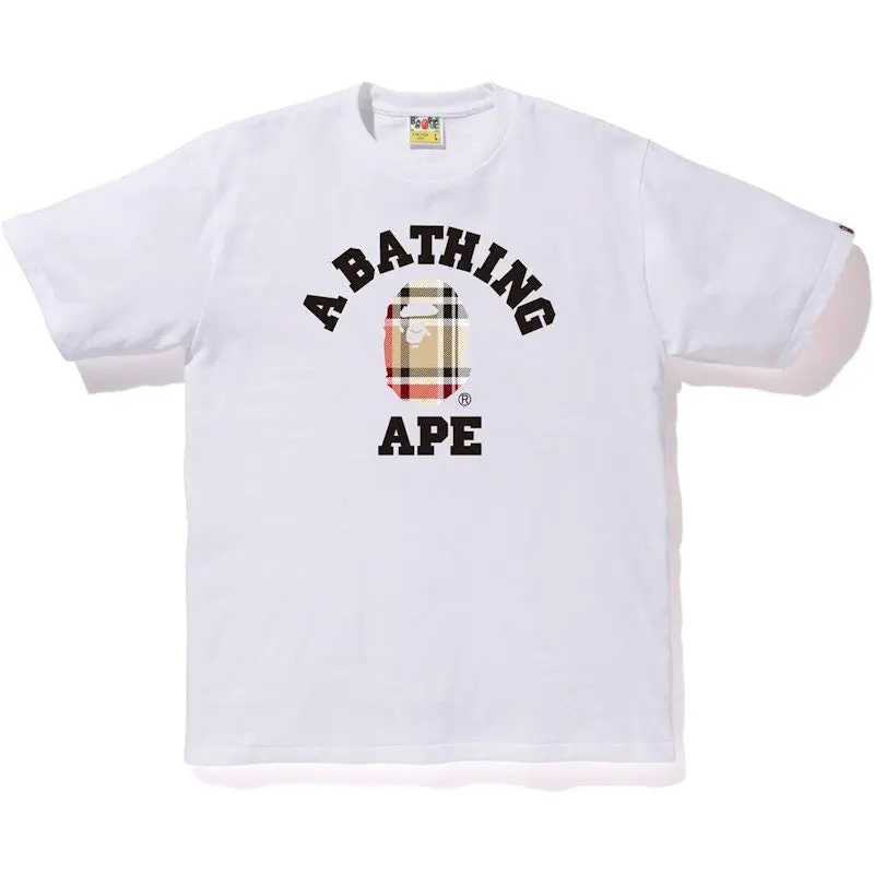 BAPE Check College Tee White/Beige (men) by StockX