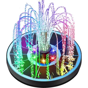 Solar Fountain Glass Panel with 2200 mah , 3.5W Floating Solar Water Fountain with 4 Fixed Rods, Solar Pump for Bird Bath, Garden, Pond, Pool, Outdoor (Blue Panel Colorful Lights)