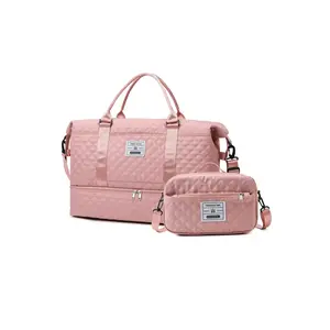 Women's Letter Pattern Quilted Tote Bag Set, Large Capacity Travel Bag Set, with Small Bag, Casual Sports Bag Set