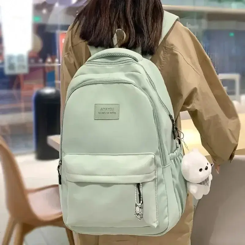 Unisex Waterproof Nylon Backpack, Casual Lightweight Rectangular Rucksack for Teenage Girls & Women, Fashion High School Shoulder Bookbag (Black)