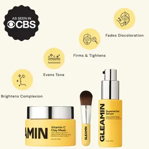 Gleamin Dark Spot Heroes Bundle - 10-Minute Vitamin C Clay Mask & SuperActive Serum - Fades Discoloration, Brightens Skin, Firms & Evens Tone