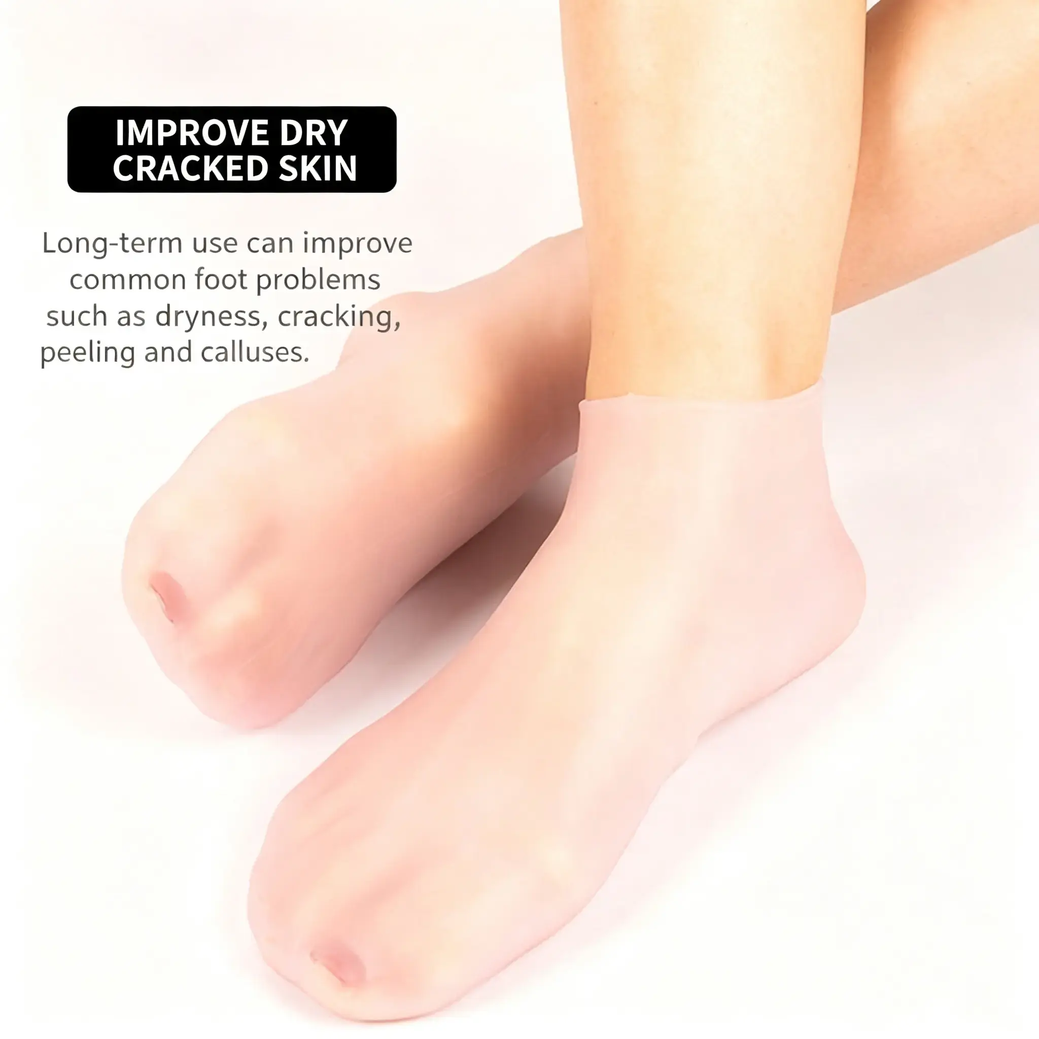 Overnight Gel Foot Mask Socks for Dry Cracked Feet, Cracked Heel Repair Soft Gel Silicone Foot Care Socks to Lock In Lotion, Hydrating Silicone Foot Treatment Booties for Rough Calloused Skin Ideal for Home Pedicure Daily Foot Spa Care for Women