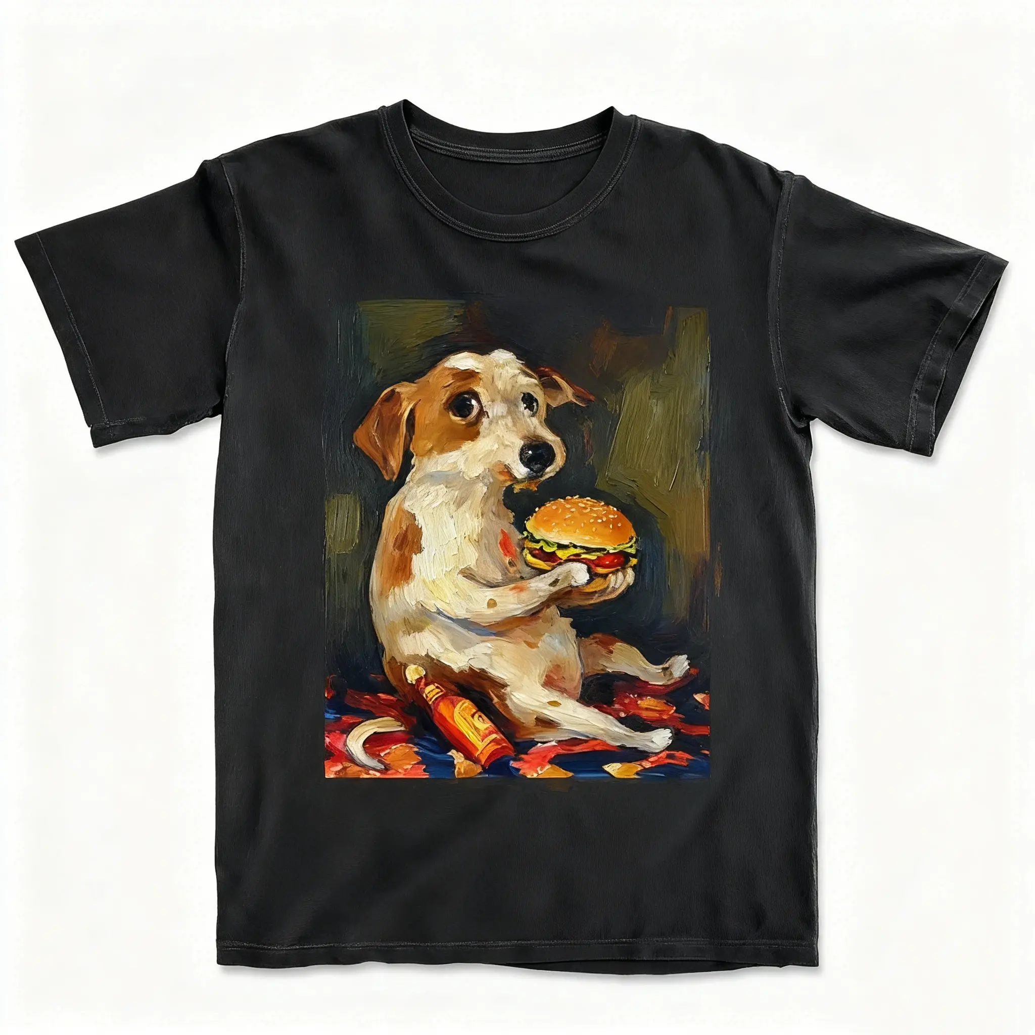 Yummys Dog Chill With Burger Vintage T-shirt Funny Meme Bite Tee, Unisex Grabs Gifts For Dog Lovers