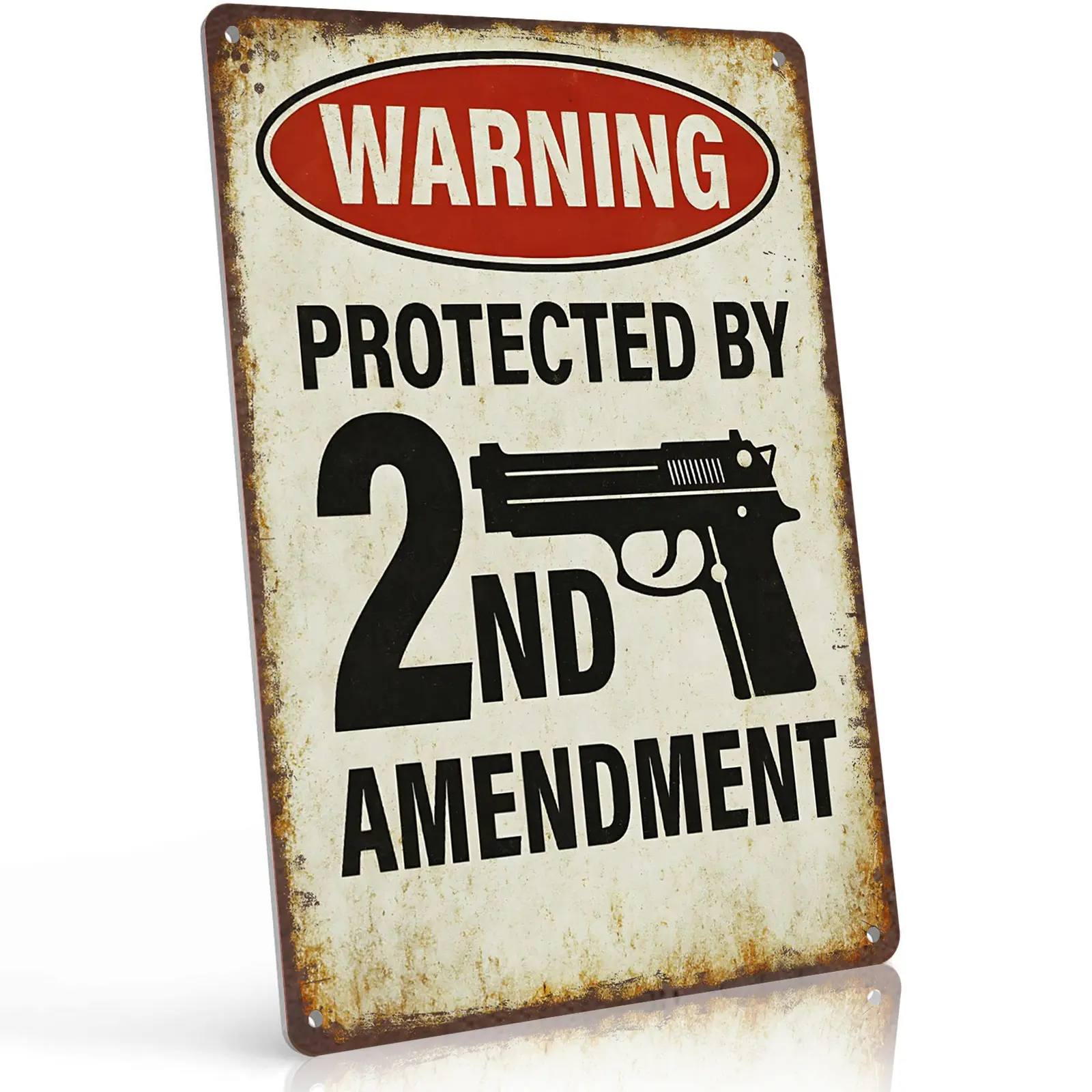 12x8 in Rectangle Aluminium Metal Sign - 2nd Amendment Gun Warning, Bold American Retro Art Deco Home Decor, Garage Supplies, Patriot Gift