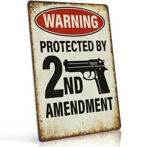 Protected By 2nd Amendment Gun Warning 12x8 Inch Aluminum Metal Sign - Bold Patriotic Wall Decor for Home, Garage, Man Cave, Entryway - Retro Tin Sign Gift for Patriots, Gun Owners, 2A Advocates and Home Defenders