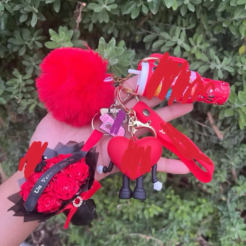 Singer-Theme Mini Ribbon Rose Bouquet Keychain Set