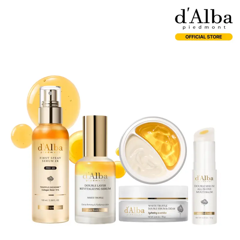 [OFFICIAL d'Alba] White Truffle Glow & Lift Routine Set l Hydrating & Long-Lasting Glow l Simplify Your Skincare with All-In-One Routine l Spray Serum  + Double Serum  + Double Cream + Multi Balm