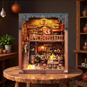 DIY Book Nook Kit Wooden Mini Dollhouse 3D Puzzle, Assembly Building Model Toy with Light & Bookshelf Design, Creative Gift Idea