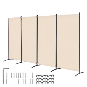 Four-Panel Room Divider Screen, Folding Privacy Screen And Portable Freestanding Partition For Home And Office, Easy To Set Up, Ideal For Bedroom, Living Room, And Workspace, Beige
